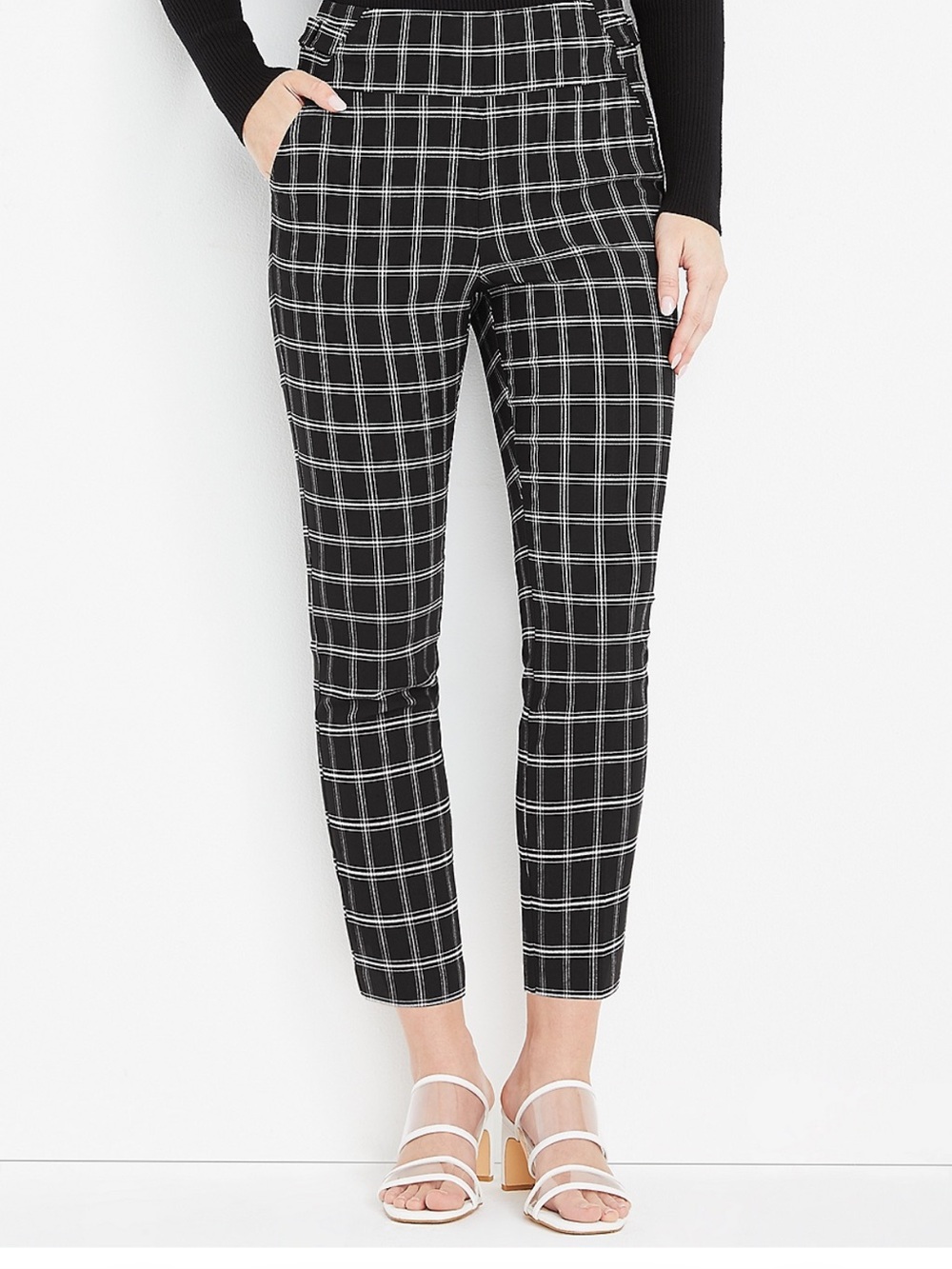 Black Bengaline Plaid Cropped Dress Pant